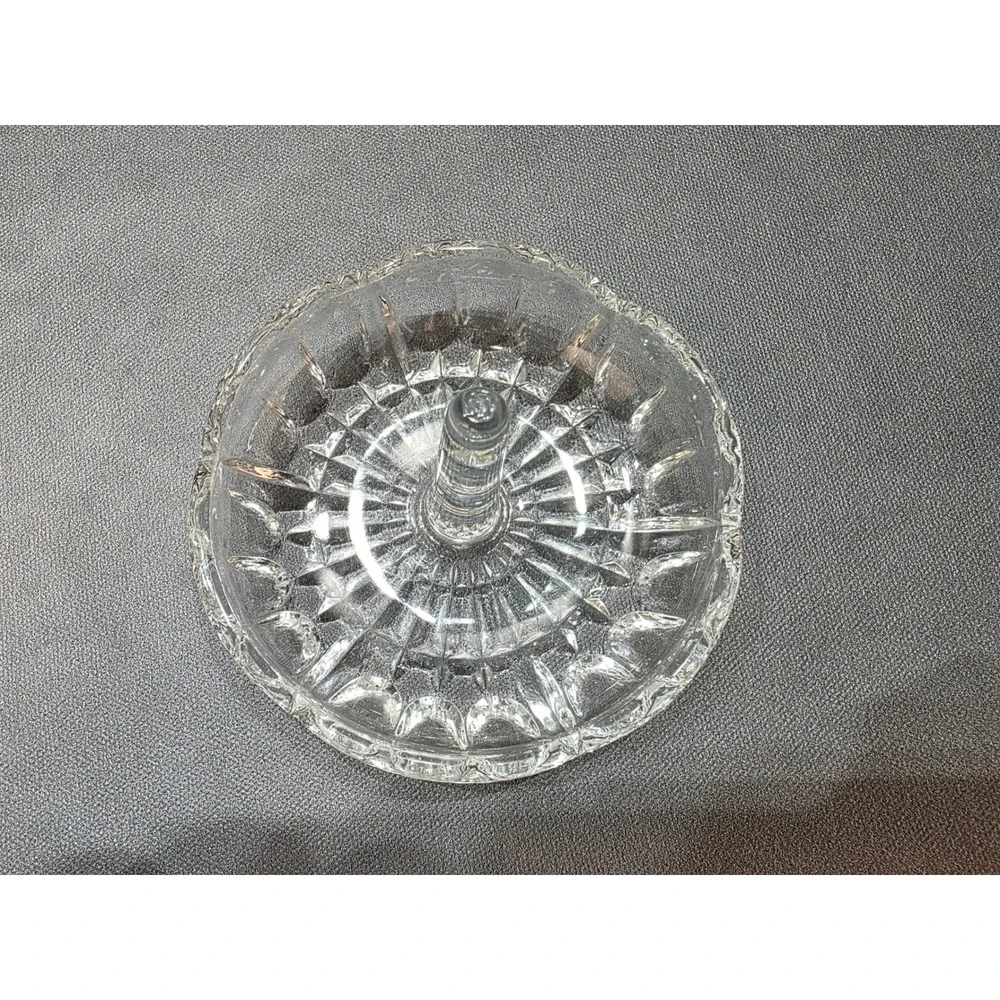 Vintage Clear Pressed Glass Ring Holder Dish Sunburst Pattern Scalloped Edge 4